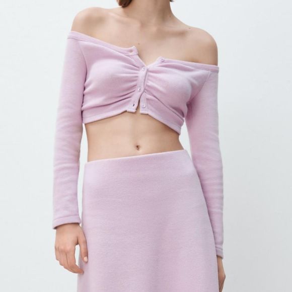 Zara Cropped Jacket/Cardigan Lilac L - Picture 5 of 6